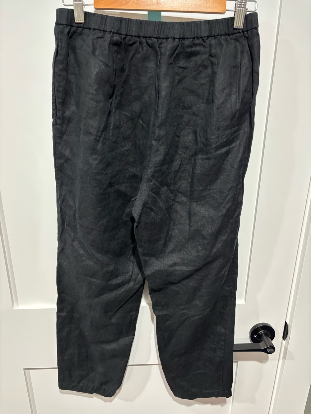Eileen Fisher 100% Organic Linen Pull On Pants Black Petite Medium - Picture 2 of 4